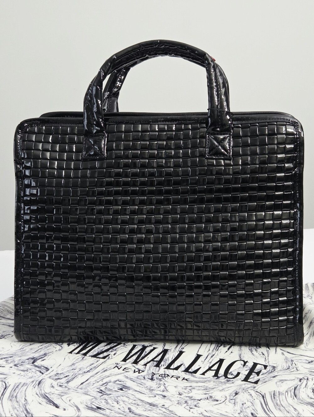 NWT MZ WALLACE MEDIUM BOX TOTE LAPTOP BAG - BLACK LACQUER WOVEN - Picture 8 of 9